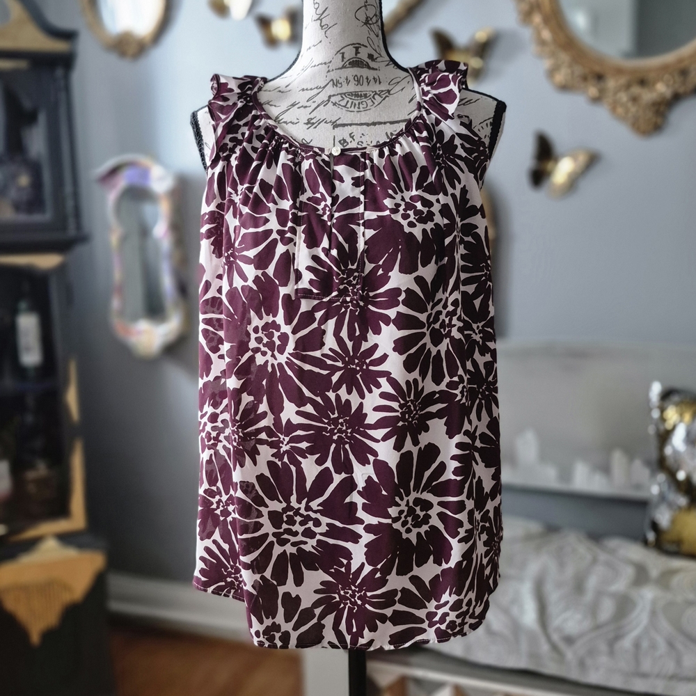 LOFT Floral Sleeveless Blouse - Purple and White